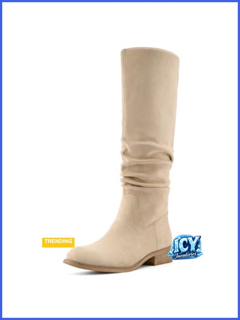 Faux Suede Knee High Slouch Boots Pointed Toe Low Heel Side Zipper